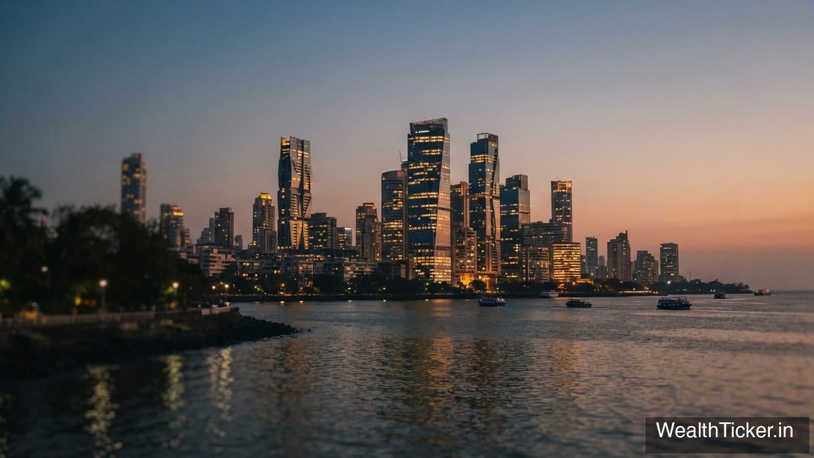 A modern city financial district skyline at dusk