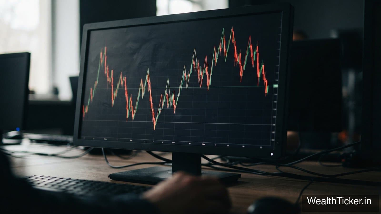 A jagged red and green price line across a dark trading screen